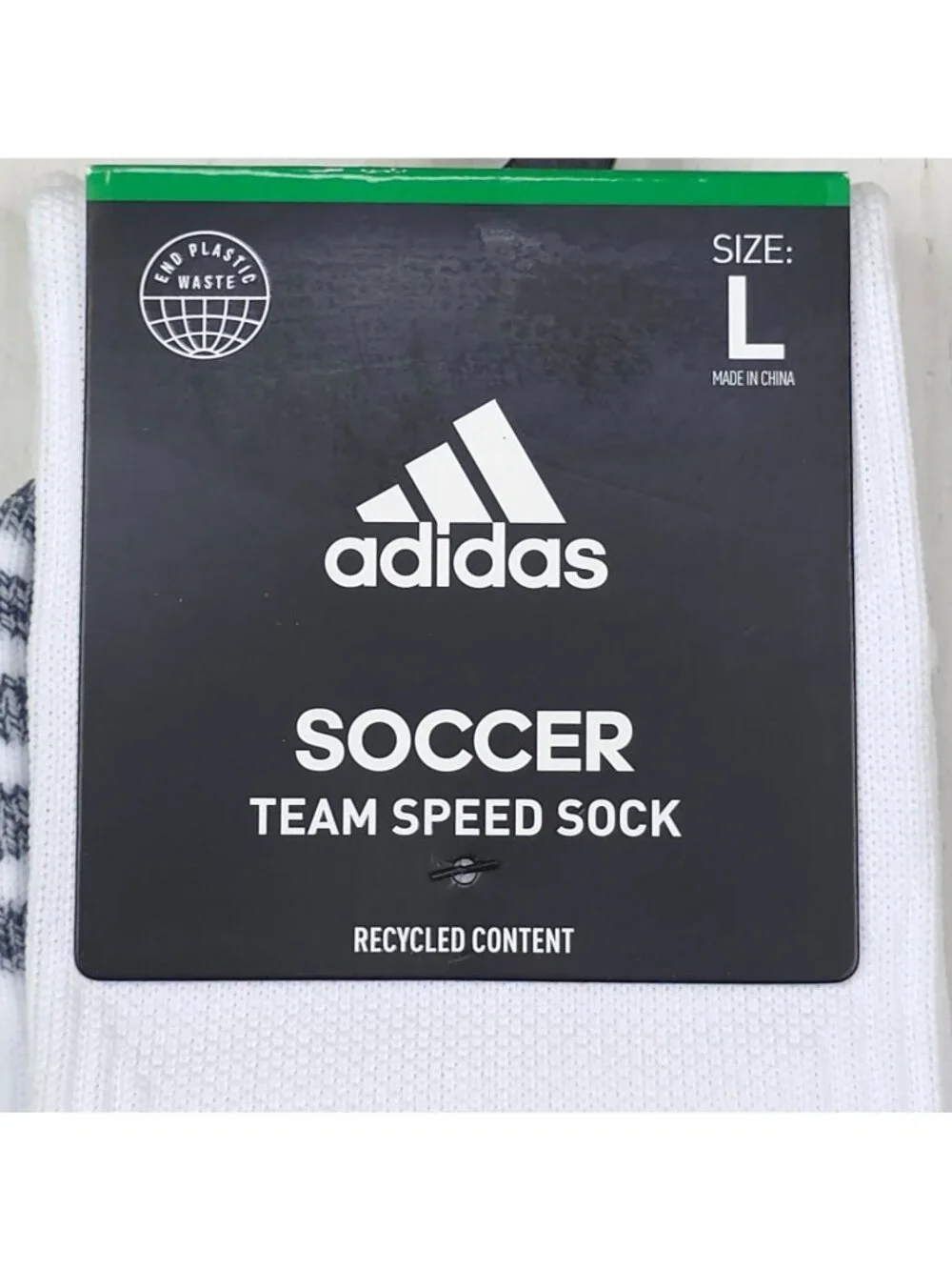 Adidas Team Speed Soccer Socks Large White & Black Aeroready Recycled Content